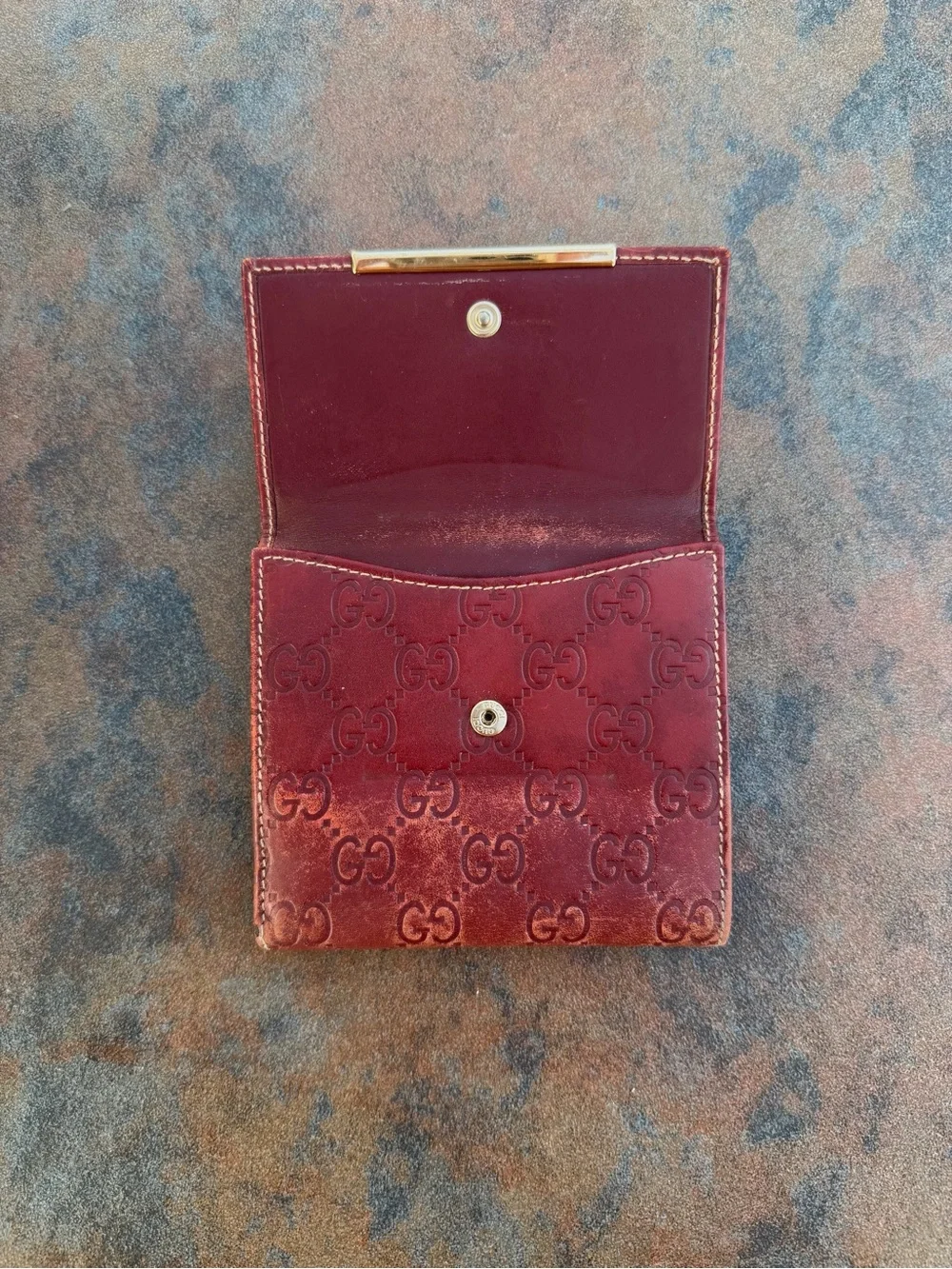 Archival Gucci Guccissima Red Bi-Fold Wallet, Visible Wear